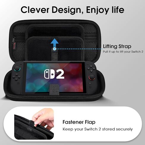Fintie Carrying Case for Nintendo Switch 2 (2025) ، [shrackproof] قذيفة صلبة غلاف واقية محمولة مع 20 فتحات بطاقة لعبة وجيب داخلي للملحقات (أسود) in Kuwait