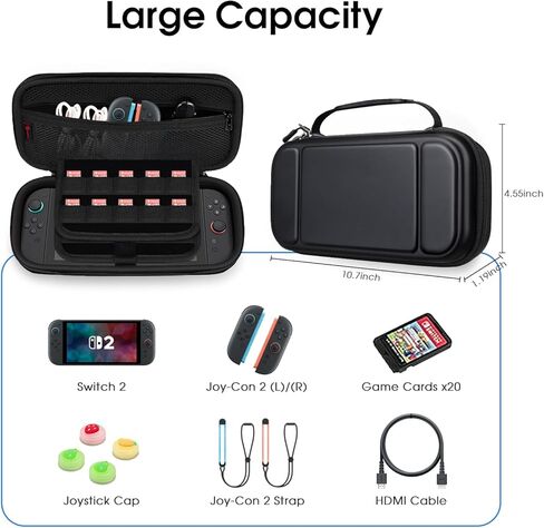 Fintie Carrying Case for Nintendo Switch 2 (2025) ، [shrackproof] قذيفة صلبة غلاف واقية محمولة مع 20 فتحات بطاقة لعبة وجيب داخلي للملحقات (أسود) in Kuwait