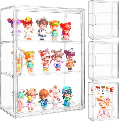 Attelite Acrylic Display Case,Upgrade 4 Tiers Clear Display Case with 3 Adjustable divider, Stackable Large Storage Box with Magnetic Door for Collectibles Action Figures in Saudi Arabia