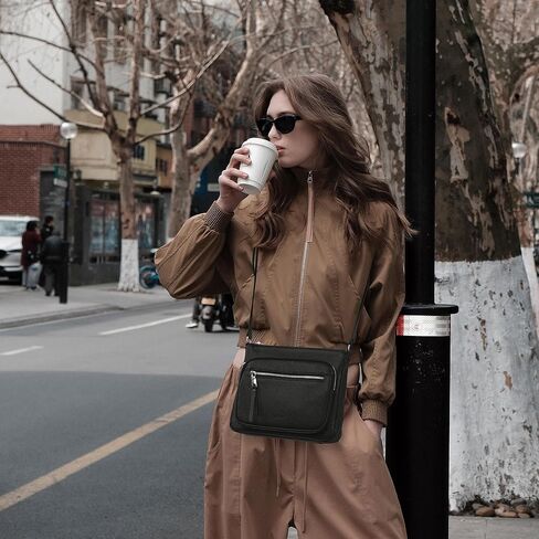 befen Genuine Leather Crossbody Bags for Women Medium Size over the Shoulder Purse for Women with Multi Zip Pockets in Kuwait