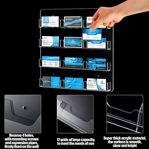 Hillban Acrylic Business Card Holder Wall Mount Clear Sticker Display Rack Multiple Card Holders Clear Acrylic Card Organizing Sticker Display Stand Pre Drilled Acrylic Display (4 Pockets) in Kuwait
