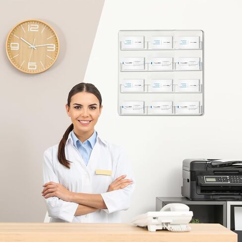 Hillban Acrylic Business Card Holder Wall Mount Clear Sticker Display Rack Multiple Card Holders Clear Acrylic Card Organizing Sticker Display Stand Pre Drilled Acrylic Display (4 Pockets) in Kuwait