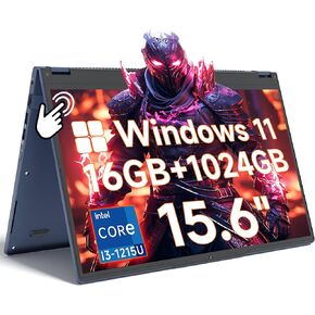 2 في 1 جهاز كمبيوتر محمول قابل للتحويل 15.6 بوصة (ذاكرة الوصول العشوائي 16 جيجا بايت ، 1 تيرابايت SSD) ، معالج I3-1215U 6-كوور (حتى 4.4 جيجا هرتز) ، FHD IPS اللمس الكمبيوتر المحمول الكمبيوتر المحمول 360 ° ، Bluetooth ، WiFi 2.4G+5G ، WebCAM ، USB 3.0 ، من