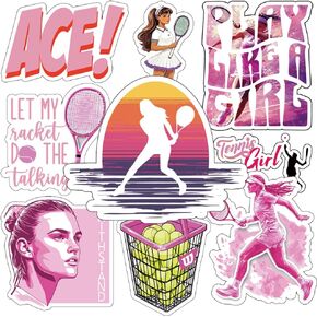 Tennis Girl Stickers Set - Pink Decal, Tennis Ball, Coach Gifts - Sporty Decorations for Water Bottles, Laptops, Phones - Ideal for Tennis Enthusiasts!