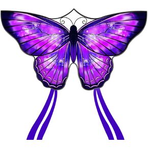 Mint's Colourful Life طائرة ورقية على شكل فراشة أرجوانية مقاس 55 بوصة مع لفافة بكرة طائرة ورقية مقاس 7.1 بوصة، طائرة ورقية سهلة الطيران وبكرة سلسلة طائرة ورقية للأطفال والكبار، أفضل مجموعة طائرات ورقية للشاطئ للمبتدئين in Kuwait