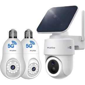 LaView 2K Light Bulb Security Camera & 360° Pan&Tilt Solar Camera Outdoor Wireless, Cameras for Home Security, Compatible with Alexa