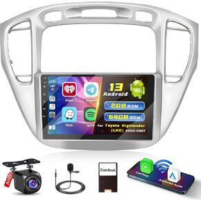 [2+64G] Hikity Android 13 Car Stereo for Toyota Highlander 2000-2007 with Wireless Carplay Android Auto Mirror Link, 9 Inch Touchscreen Radio GPS WiFi Bluetooth FM RDS MIC Backup Camera