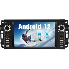 7" Inch Android 12 Car Radio for Jeep Wrangler JK Compass Patriot/Chrysler/Dodge RAM Charger, 2GB+32GB, CarPlay & Android Auto, GPS Navigation, Bluetooth, WiFi, FM Radio