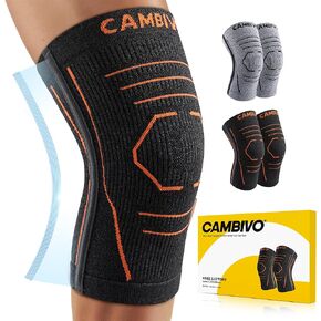 CAMBIVO Knee Brace for Women and Men with Side Stabilizer 2 Pack, Lightweight Knee Compression Sleeves for Knee Pain Relief, Running, Workout and Daily Activities – Essential Series (Gray, Large)