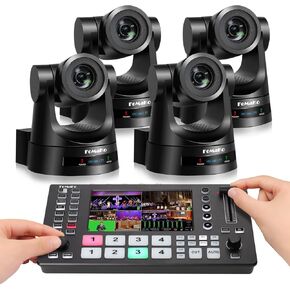 FoMaKo PTZ Camera HDMI AI Auto Tracking,20x Optical Zoom,PoE HDMI Camera(4pcs)+M4 Video Mixer switcher, for Church Services Worship Education,PTZ Bundle(FMK20SDI x4+M4)