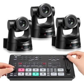 FoMaKo PTZ Camera, HDMI AI Auto Tracking 20x Optical Zoom(3pcs)+M2 Video Mixer switcher, for Church Services Worship Education,PTZ Bundle(FMK20SDI x3+M2)