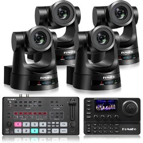 FoMaKo PTZ Camera HDMI AI Auto Tracking,20x Optical Zoom(4pcs),KC606 PTZ Controller, M2 Video Switcher, for Church Worship Education Conference Events, PTZ Bundle(FMK20SDI X4+M2+KC606)