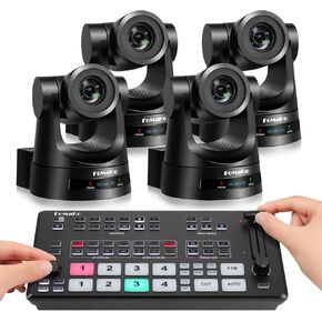 FoMaKo PTZ Camera, HDMI AI Auto Tracking 20x Optical Zoom(4pcs)+M2 Video Mixer switcher, for Church Services Worship Education,PTZ Bundle(FMK20SDI x4+M2)