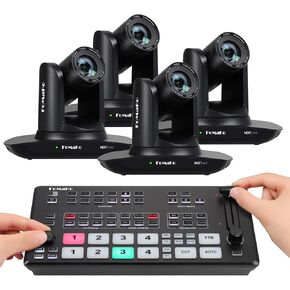 FoMaKo NDI Camera, AI Auto Tracking HDMI PTZ Camera 20x Optical Zoom(4pcs) +M1 Video Mixer switcher, for Church Services Worship Education,NDI PTZ Bundle (FMK20UH NDI-B x4 +M1)