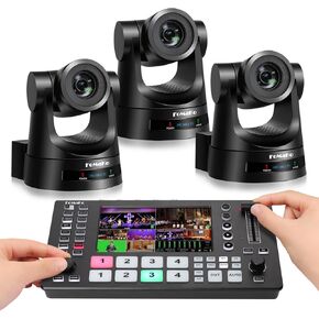 FoMaKo PTZ Camera HDMI AI Auto Tracking,20x Optical Zoom,PoE HDMI Camera(3pcs)+M4 Video Mixer switcher, for Church Services Worship Education,PTZ Bundle(FMK20SDI x3+M4)
