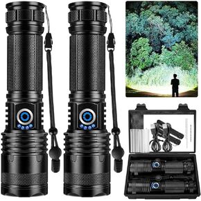 Flashlight High Lumens Rechargeable 2 Pack, 990,000 Lumen Super Bright Led Flashlights with 5 Light Modes, Powerful Handheld Flash Light for Home Camping Eɱergencies, IPX6 Waterproof