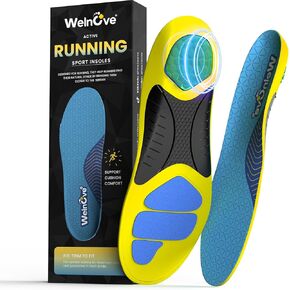 Running Sports Insoles Plantar Fasciitis - Welnove Athletic Inserts Arch Support for Flat Feet - Shock Absorption Insoles Foot Pain Fatigue Relief, Enhance Performance, Fit Most Shoes, Men Women (XL) in Kuwait