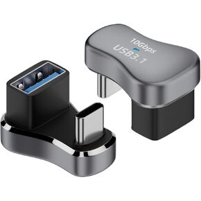 180-Degree USB-C to USB-A 3.1 Adapter, 10Gbps USBC Male to USBA Female Adapter 240W 2Pack Black
