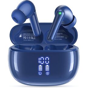 Wireless Earbuds, Bluetooth 5.3 Ear Buds, Headphones with Clear Stereo sound, 40H Playtime with LED Digital Display, IPX7 Waterproof Earphones Built-in Mic for Phone Tablet Sports Workout, Sapphire