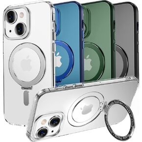 MAGIC JOHN for iPhone 13 Case/iPhone 14 Case(6.1 inch) [Compatible with Magsafe] [with Magnetic Metal Stand][Military Grade Shockproof][Anti Yellowing],Translucent Matte Back with Soft Edge,Blue