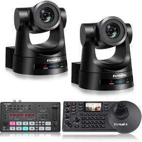 FoMaKo PTZ Camera 30x Optical Zoom Bundle HDMI AI Auto Tracking PoE HDMI Camera(2pcs), M2 Video Mixer Switcher, KC608 Pro PTZ Controller(BH301+FMK30SDI+M2)