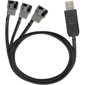 Full Speed 12V Voltage Step-Up USB to 3 Way 3-Pin and 4-Pin PC Fan Sleeved Power Adapter Cable