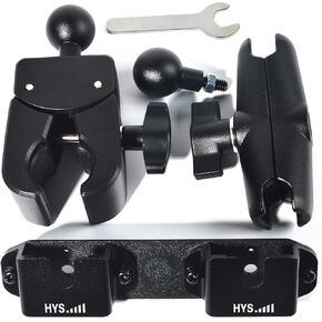 HYS Heavy-Duty Aluminum Alloy 360° Adjustable Swivel Clamp Mount for Handheld CB Radio & Hand Mic Holder - Universal Bracket for Boats, Cars, Trucks, ATVs, Two-Way Radios, Walkie Talkies Accessories