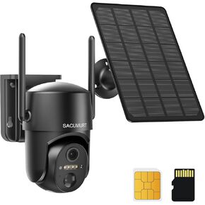 Cellular Security Camera Outdoor Wireless, No WiFi Security Camera with SIM Card, Solar Camera Outdoor Wireless, PTZ, 2K HD, Motion Detection, SD/Cloud Storage, 2-Way Talk