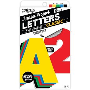 ArtSkills Jumbo 4" Sticky Primary Color Poster Letters and Numbers, 190 Pieces