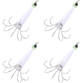4pcs Luminous Squid Jigs Hooks, Glow in the Dark Fishing Lures, Durable Iron Squid Baits for Saltwater Fishing, 3.07*1.81*7.08inch, , Ideal for Night Fishing and Boat Fishing