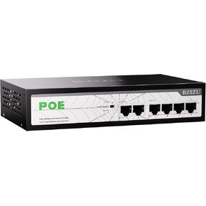 PoE Switch 6 Port 100Mbps ,with 4X 802.3af/at Ports & 2 Uplink - 65W Total Power, Fanless Metal Design, Plug & Play Unmanaged Switch for IP Cameras, Access Points (Desktop/Wall Mount)