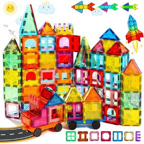 Magnetic Tiles Set 100pcs Building Blocks with Mini Travel Magnatiles Cars for Kids Stem Stacking Educational Toys Gift for Boys and Girls