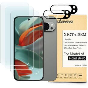 3+2Pack لـ Google Pixel 9 Pro Screen Protector ، [6.3 بوصة عرض] واقي شاشة 3Pack وحامي عدسة الكاميرا 2 ، حواف منحنية 2.5D ، فيلم زجاجي مزخرف ، [9H صلابة]