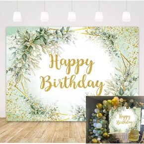 Greenery Birthday Backdrop Green Party Decorations Sage Happy Birthday Backdrop Eucalyptus Leaves Banner for Photography Women Baby Shower Party Supplies Photo Booth Props (7X5ft)