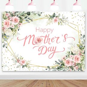 Mocsicka 7x5ft Mothers Day Backdrop Pink Floral Eucalyptus Leaves Happy Mothers Day Party Decorations Backdrop Mothers Day Floral Butterfly Background Decoration