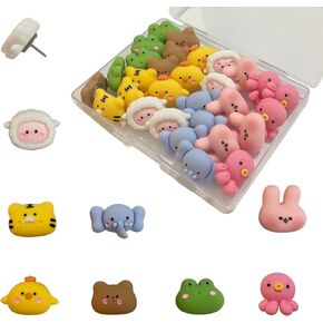 30 Pcs Animal Push Pins Decorative Push Pins Cute Thumbtack Animal Drawing Pins Push Pins for Cork Board for Octopus, Elephant, Frog, Sheep, Bear, Tiger, Chick, Rabbit