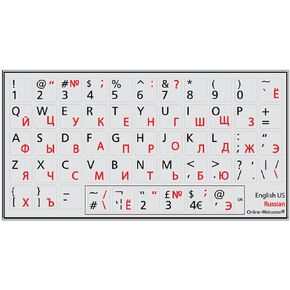 Online-Welcome Russian English US Keyboard Sticker Grey