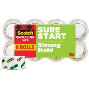 Scotch Sure Start Shipping Packaging Tape, 1.88" x 54.6 yd, Designed for Packing, Shipping and Mailing, No Splitting or Tearing, 3" Core, Clear, 8 Rolls (3450-8)