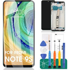 لـ Redmi Note 9S LCD Display لـ Xiaomi Redmi Note 9S ، استبدال شاشة Redmi Note 9 Pro Screen Touch Digitizer Assembly مع الإطار M2003J6A1G M2003J6B2G (الأزرق)