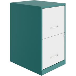 UrbanPro 18". 2 Drawer Metal File Cabinet in Turquoise/White