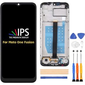 Screen Replacement for Motorola Moto One Fusion Black with Frame XT2073-2 LCD Display& Touch Screen Digitizer Frame Assembly Set with Repair Tool Kits