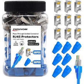 50pcs RJ45 تمريرة محمية من خلال الموصلات ، 50pcs أحذية تخفيف الإجهاد RJ45 ، Cat 6 تمرير من خلال موصلات RJ45 لكابل Ethernet الصلبة أو تقطعت بهم السبل 23-26AWG in Kuwait