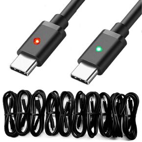 USB-C to C Cord 10-Pack 3 ft 100-Watt Fast Charger E-Mark Chipset with Red Green Led Lights Length 1 m Black Bulk 10-Lot