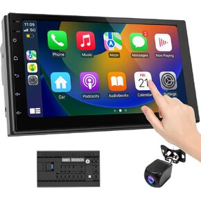 Wireless CarPlay Screen for Car & Android Auto Head Unit-Touchscreen 7 Inch Car Stereo Double Din with Backup Camera for All Cars | Bluetooth, Car Accessories (2+64GB)