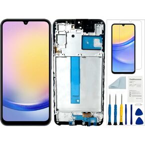 for Samsung Galaxy A25 Screen Replacement for Samsung A256 LCD Screen Replacement Black with Frame for Samsung Galaxy A25 SM-A256 Display Touch Screen Assembly Repair Parts
