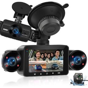 NHOPEEW Dash Cam Front and Rear Inside, 4 Channel Dash Cam 3" IPS Screen Front and Back with 8 IR Night Vision Lights, Loop Recording, 24 Hours Recording, G-Sensor, Reverse Help + 64G Memory Card