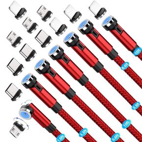 Magnetic Charging Cable 540° Rotation（7-Pack, 1.6ft/3.3ft/3.3ft/6.6ft/6.6ft/10ft/10ft, 3 in 1 USB C Magnetic Phone Charger Cable Compatible with Micro USB/Type C/iProduct Device (Black)