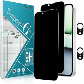 Slanku (2+2 Pack Privacy Screen Protector for iPhone 16e/se 2025 Tempered Glass with Camera Lens Protection, Anti Spy, Private Protector, Scratch Resistant, Case Friendly