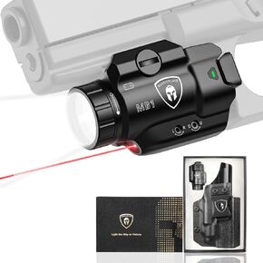 WARRIORLAND MB1 Pistol Light and Custom Kydex Holster, Fit for S&W SD9 VE/SD40 VE, Compact 500 Lumens Universal Rail Mounted Tactical Weapon Light with Red Laser & White LED, Power Indicator