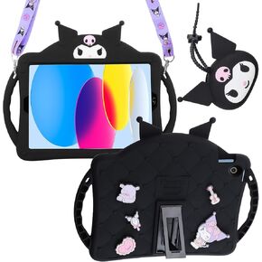 for for iPad Air 5th/4th Generation Case (2022/2020), iPad pro 11 inch Case (4th/3rd/2nd/1st Gen), iPad Air 10.9 case with Adjustable Strap/Stand, Cute Cartoon Cover for Kids Girls (Black)